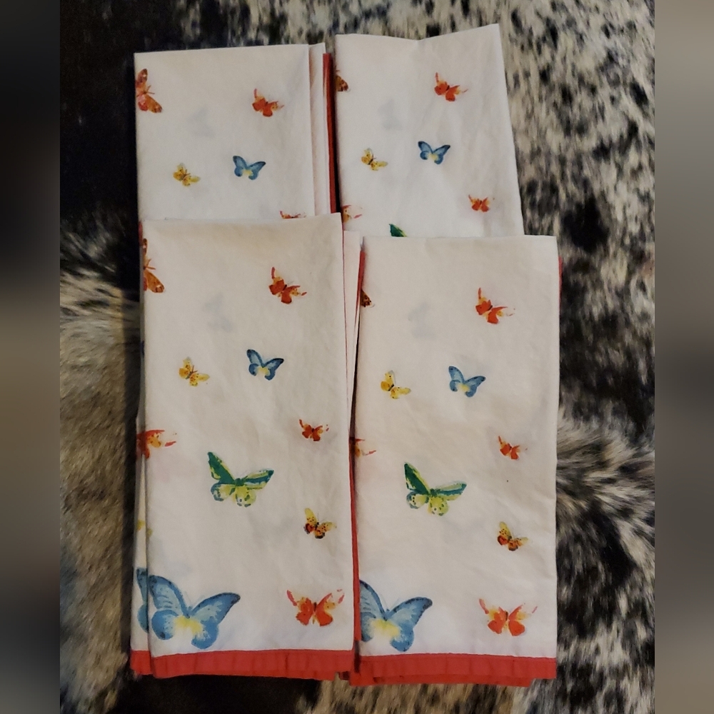 20 Williams Sonoma Butterfly Cotton Napkins - Red and Multicolor